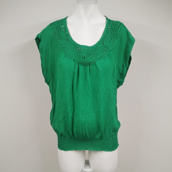𝅺Forever 21 Cinch Bottom Green Textured  Top - Picture 1 of 4